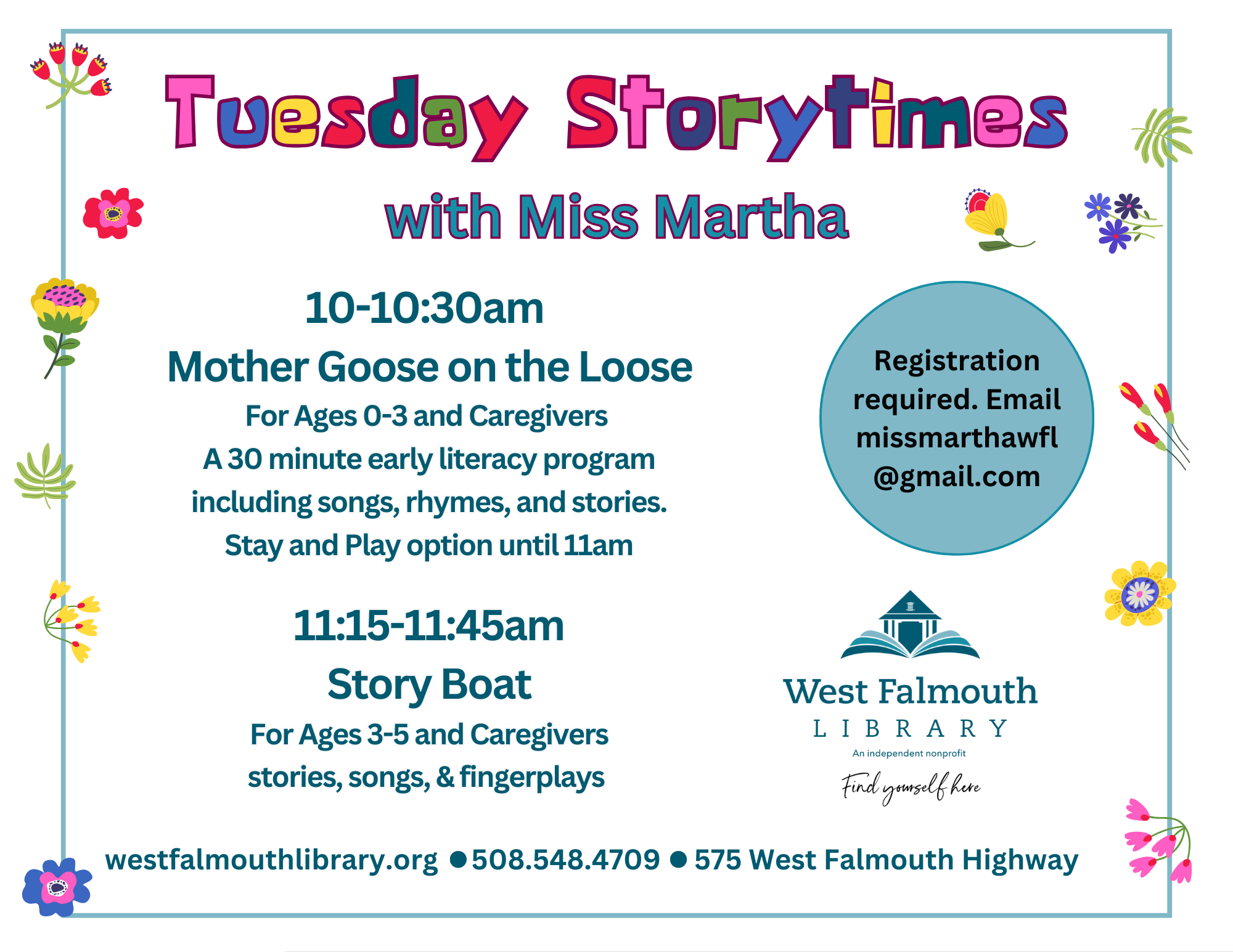 Spring 2025 Tuesday Storytimes Website Flyer