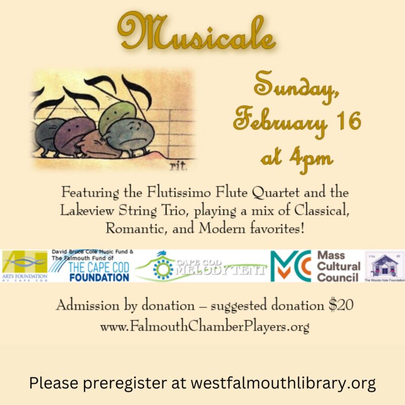 flyer for 2/16/25 Falmouth Chamber Players concert at WFL