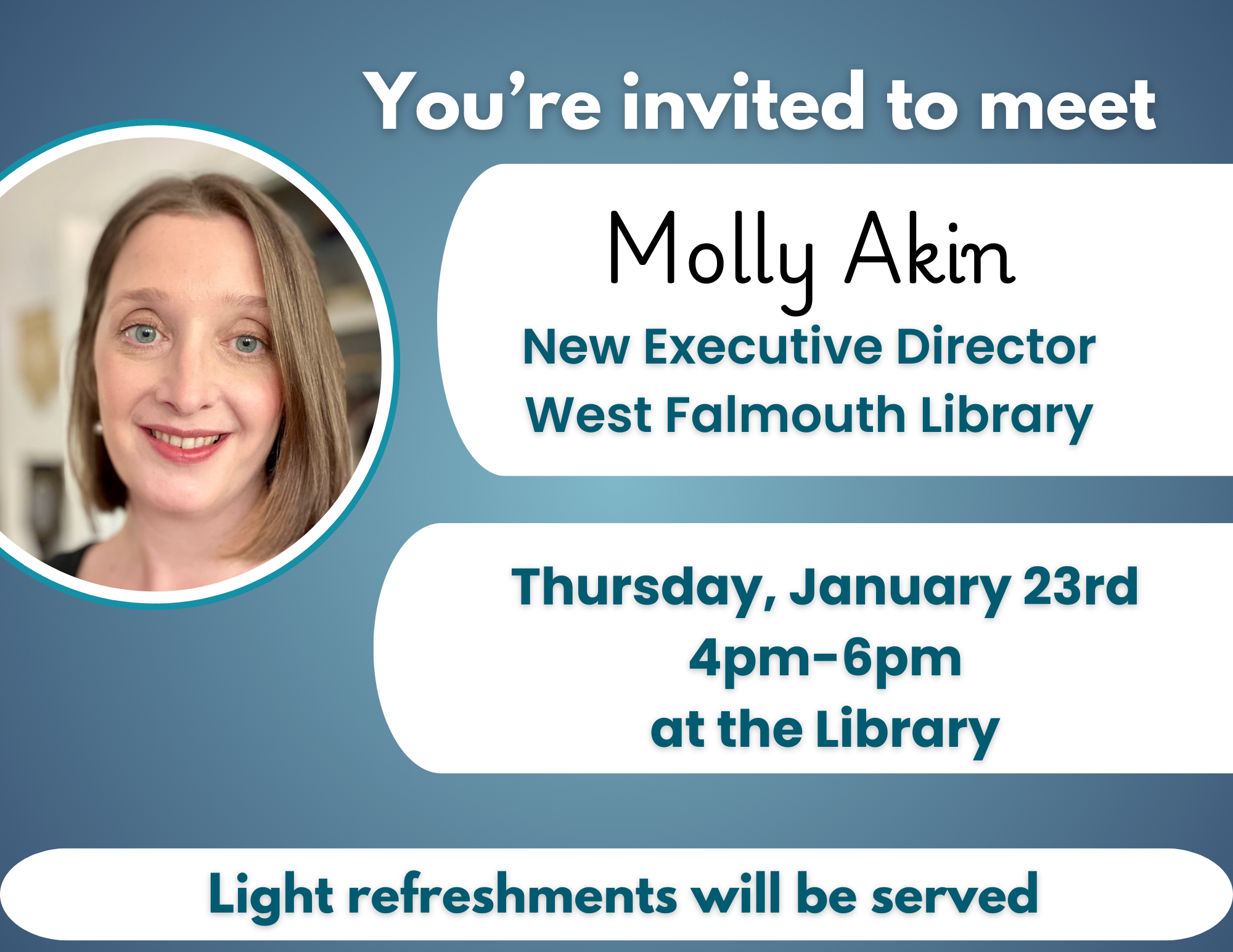 flyer for 1/23/25 reception for Molly Akin